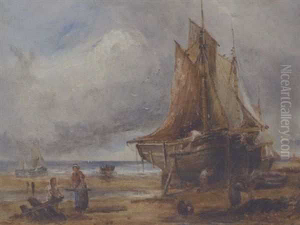 Unloading The Catch Oil Painting by William Joseph J. C. Bond