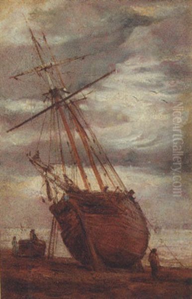 Figures By A Beached Boat Oil Painting by William Joseph J. C. Bond