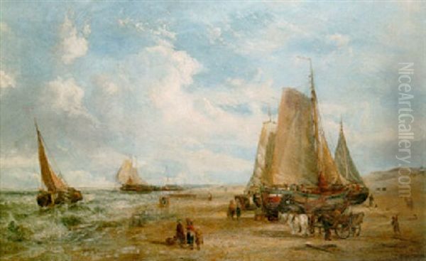 A Busy Beach Oil Painting by William Joseph J. C. Bond