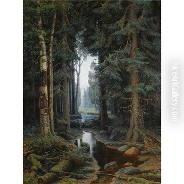 Forest Scene Oil Painting by Vladimir Archipovich Bondarenko