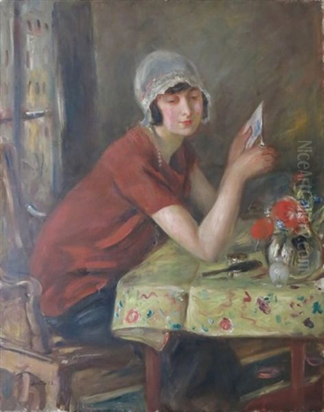 Femme Attablee Oil Painting by Walter Bondy