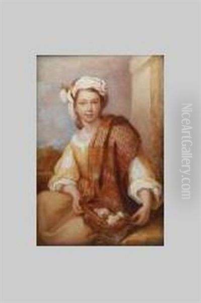 The Flower Girl (after Bartolome Esteban Murillo) Oil Painting by Charles Richard Bone