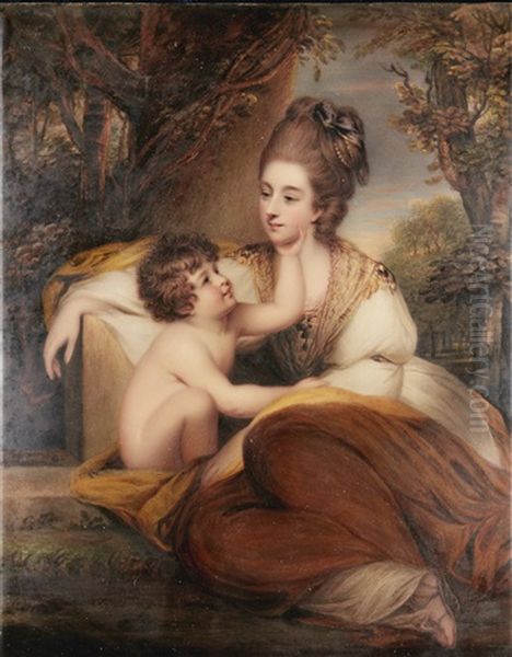 Portrait Of Lady Elizabeth Alicia Maria Herbert, Later Countess Of Carnarvon (1752-1826) And Her Son Charles Herbert (1774-1808) Oil Painting by Henry Bone