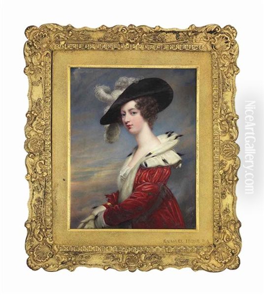 Lady Georgiana Agar Ellis, Later Lady Dover, Nee Howard (1804-1860), In Ermine-trimmed Red Coat, Wearing Black Hat Adorned With Ostrich Plumes Oil Painting by Henry Bone