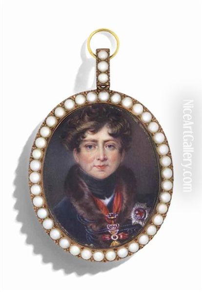 King George Iv (1762-1830), When Prince Regent, In Fur-bordered Blue Coat, Black Stock, Wearing The Jewel Of The Order Of The Golden Fleece And The Breast-star Of The Order Of The Garter Oil Painting by Henry Bone