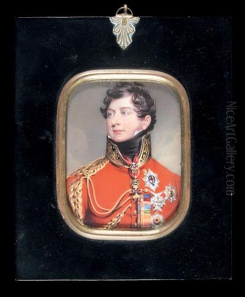 Portrait Du Roi George Iv Comme Prince Regent (1762 - 1830), En Uniforme De Marechal De Camp, Portant Les Ordres De La Toison D'or, De La Jarretiere, Du Saint - Esprit Et De L'aigle Noir, D'apres Sir Thomas Lawrence Oil Painting by Henry Bone