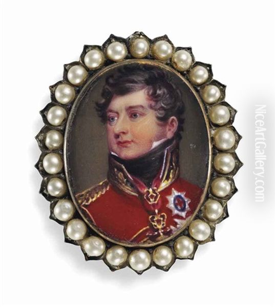 George Iv (1762-1830) When Prince Regent, In Field Marshal's Red Uniform With Gold-embroidered Black Collar And Gold Lacing Oil Painting by Henry Bone