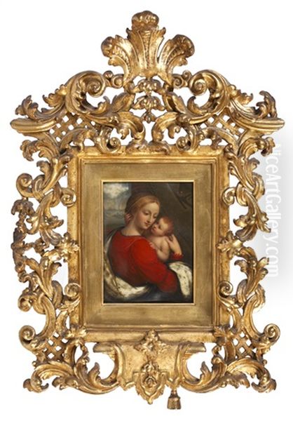 Madonna And Child, Seated Before An Aperture (after Giovanni Piertro Rizzoli) Oil Painting by Henry Bone