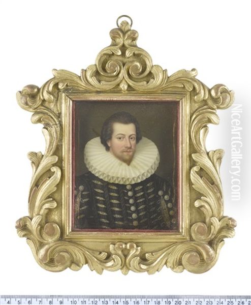 William Russell, 1st Baron Russell Of Thornhaugh (c.1558-1613), Wearing Black Doublet Slashed To Reveal Embroidered White Chemise, Clustered Pearl Buttons... Oil Painting by Henry Bone