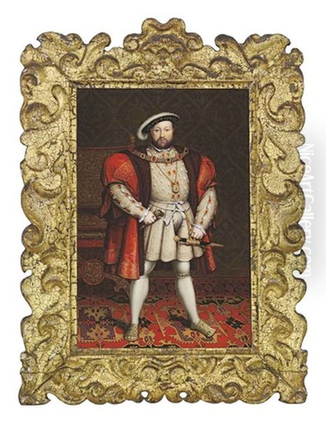 King Henry Viii, In A Heavily Embroidered Taupe Silk Tunic And Codpiece (after Hans Holbein The Younger) Oil Painting by Henry Bone