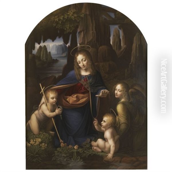 Madonna Of The Rocks (after Leonardo Da Vinci) Oil Painting by Henry Bone