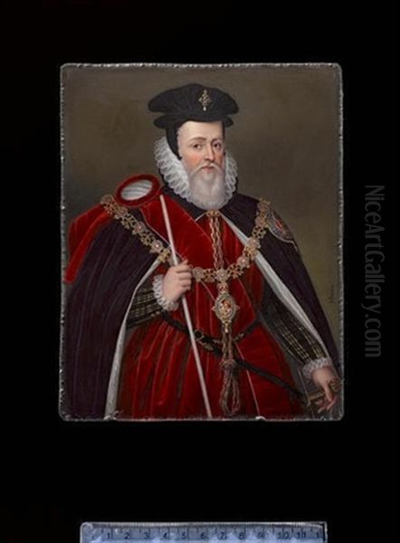 William Cecil, 1st Baron Burghley, Wearing The Robes Of The Chancellor Of The Order Of The Garter, Blue Cloak With White Satin Lining, The Insignia And Arms Of The Order On His Left Breast Oil Painting by Henry Bone