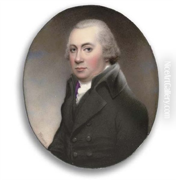 Henry Hawkins Tremayne, In Black Coat And Waistcoat With Aubergine Lining, White Cravat, Powdered Hair by Henry Bone