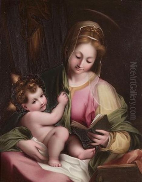 The Madonna Seated Holding The Naked Infant Jesus And An Open Book Oil Painting by Henry Bone