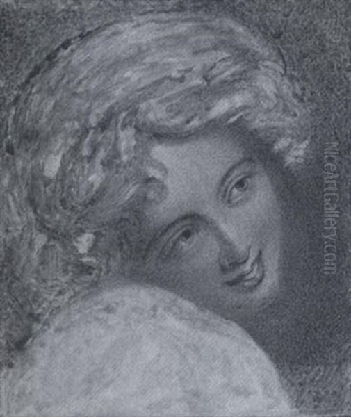 Portrait Of Emma, Lady Hamilton, Wearing White Robes, A Blue Ribbon In Her Blonde Hair Oil Painting by Henry Bone