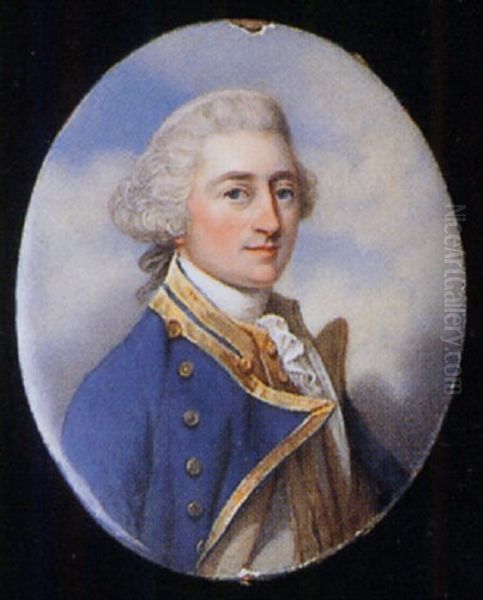 A Naval Officer In Blue Coat Trimmed With Gold Braid, Gold Buttons And White Waistcoat Oil Painting by Henry Bone