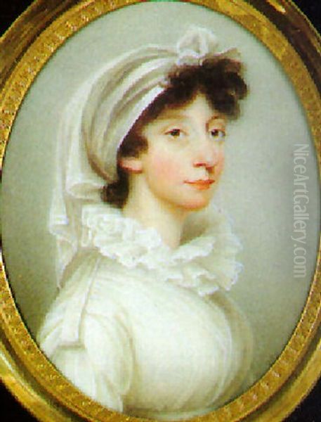 Mrs. John William Hope Wearing White Dress With Ruff Collar And Turban Oil Painting by Henry Bone