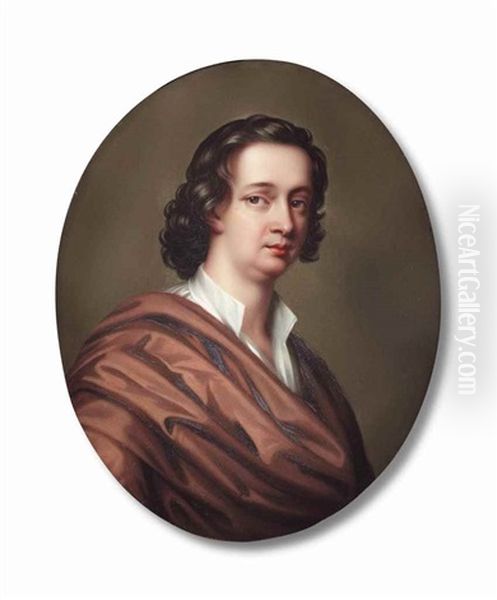 Charles Beale (fl. 1652-1681), Draped In A Brown Cloak With White Shirt And Upturned Collar Oil Painting by Henry-Pierce Bone