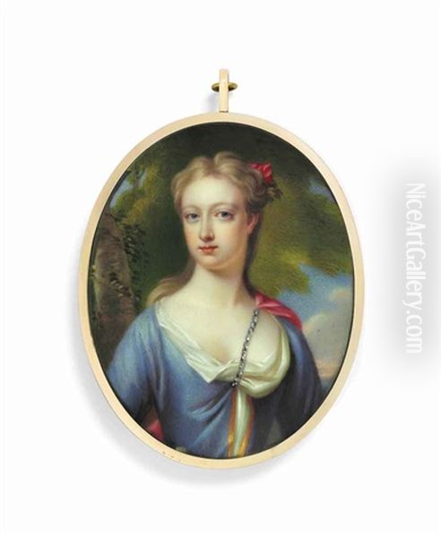 Anne, Countess Craven, Nee Tylney (c. 1705 - 1729/30), In Blue Dress Over White Chemise, Wearing A Pink Cloak Attached With A Jewelled Chain by Henry-Pierce Bone