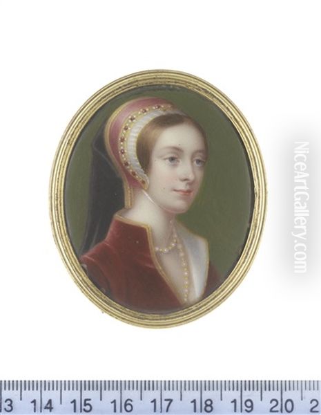 A Lady Called Catherine Howard (after Hans Holbein The Younger) Oil Painting by Henry-Pierce Bone