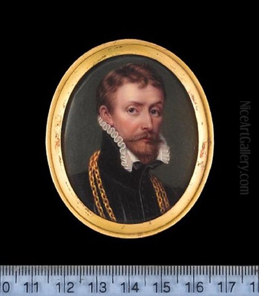 Sir Antonio Mor, Wearing Black Doublet, White Frill-edged Collar And Double Gold Chain Oil Painting by Henry-Pierce Bone