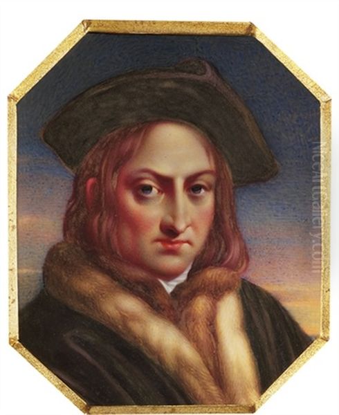 A Gentleman In Fox Fur-lined Black Robe Oil Painting by Henry-Pierce Bone