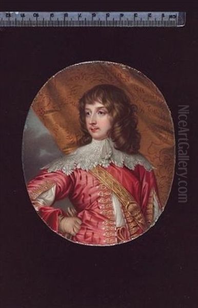 William Russell, 1st Duke And 5th Earl Of Bedford, Wearing Pink Doublet Slashed To Reveal White, Wide White Lace Collar, Gold Sword Belt Across His Chest (after Sir Anthony Van Dyck) Oil Painting by Henry-Pierce Bone