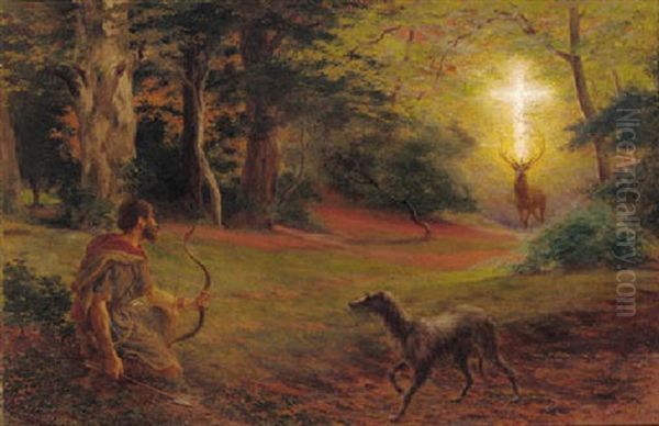 St. Hubert And The Vision Above The Stag Oil Painting by Herbert Alfred Bone