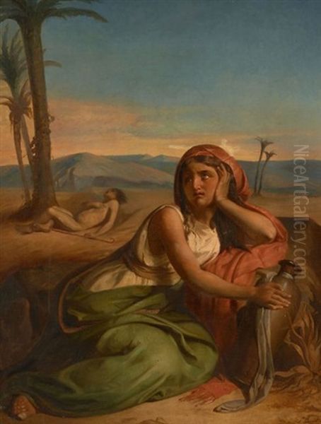 Agar Et Ismael Au Desert Oil Painting by Jacques-Louis Bonet