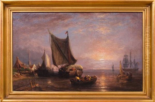 River Scene At Sunset Oil Painting by George Robert Bonfield