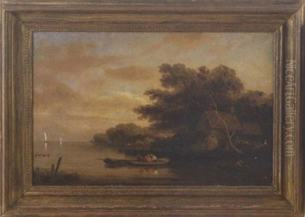 Seascape With Sailboats And Fishermen By The Shore Oil Painting by George Robert Bonfield