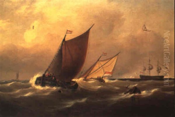 Ships At Sea Oil Painting by George Robert Bonfield