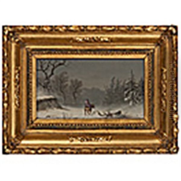 Winter Scene With Lone Figure Oil Painting by William van de Bonfield