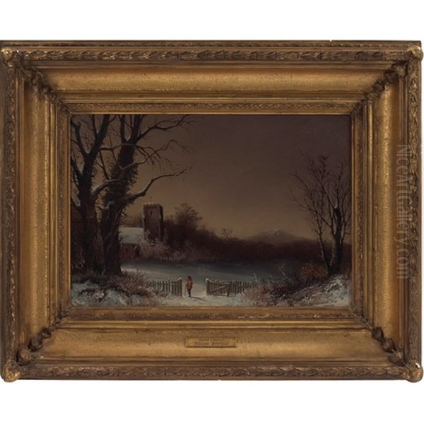 A Winter Evening Oil Painting by William van de Bonfield