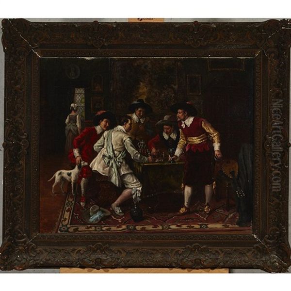 Cavaliers Playing Chess Oil Painting by Gaston Bonfils