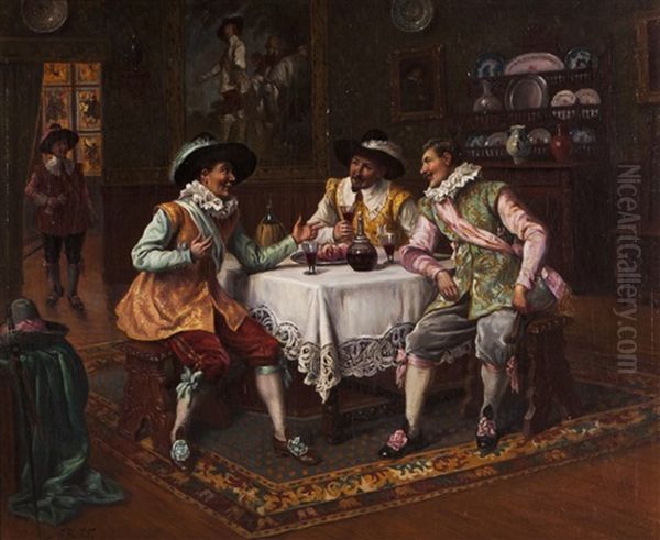 Interior Scene With Noblemen Oil Painting by Gaston Bonfils