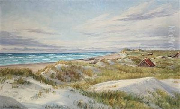 Kystparti Fra Gamle Skagen. Eftermiddagsbelysning I August Oil Painting by Louise Marie Magdalene Bonfils