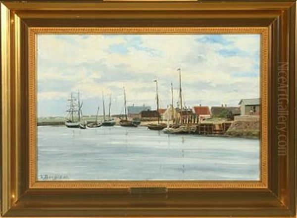 Scenery From Nordby Harbour Oil Painting by Louise Marie Magdalene Bonfils