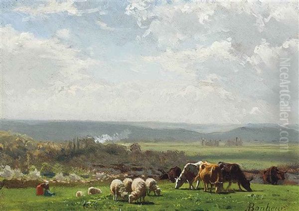 Paturage En Auvergne Oil Painting by Auguste (Francois Auguste) Bonheur