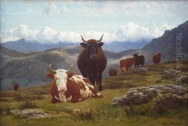 Paturage Dans Les Alpes Savoyardes Oil Painting by Auguste (Francois Auguste) Bonheur