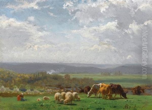 Paturage En Auvergne Oil Painting by Auguste (Francois Auguste) Bonheur