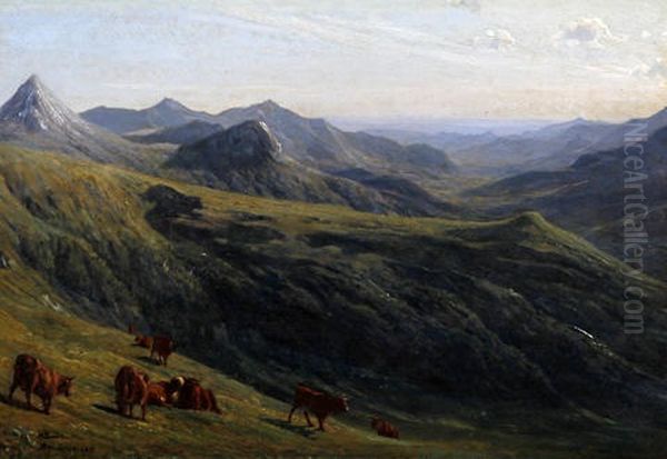 Cattle On A Hillside Oil Painting by Auguste (Francois Auguste) Bonheur