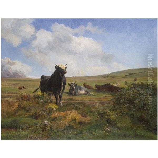 Leader Of The Herd Oil Painting by Auguste (Francois Auguste) Bonheur