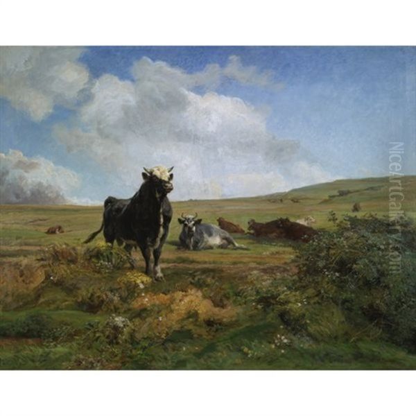 Leader Of The Herd Oil Painting by Auguste (Francois Auguste) Bonheur