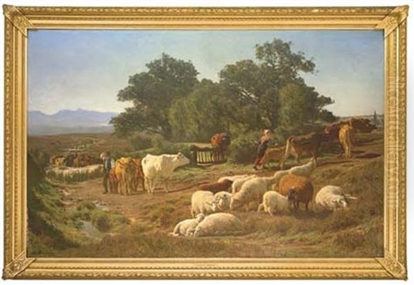 La Sortie Du Paturage Oil Painting by Auguste (Francois Auguste) Bonheur