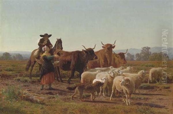 A Pastoral Scene Oil Painting by Auguste (Francois Auguste) Bonheur