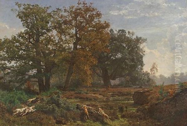 Stag Hunt Oil Painting by Auguste (Francois Auguste) Bonheur