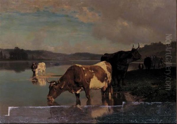 Landscape With Cattle Oil Painting by Auguste (Francois Auguste) Bonheur