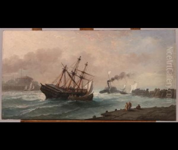 Sur Le Bosphore, Pres De Sainte Sophie, Grands Navires A Voile Et A Vapeur Oil Painting by Ferdinand Bonheur