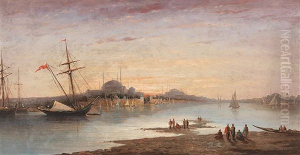 Scene Of The Bosphorus, View Of The Hagia Sophia Oil Painting by Ferdinand Bonheur